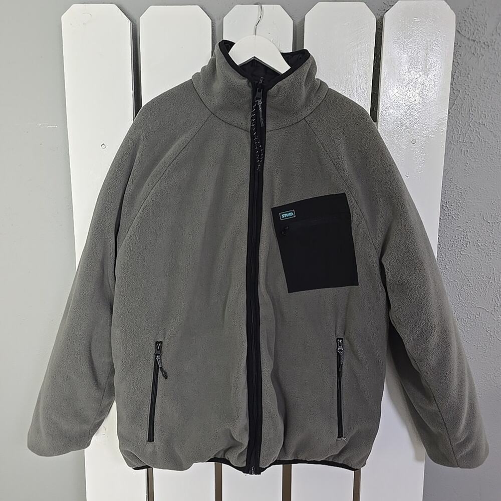 Pull And Bear x STWD Men's Full Zip Fleece Jacket‎ Grey XL Outdoors Reversible